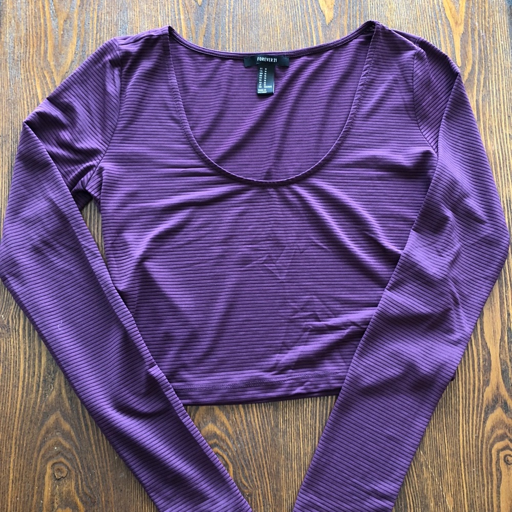 Forever 21 long sleeve purple crop top